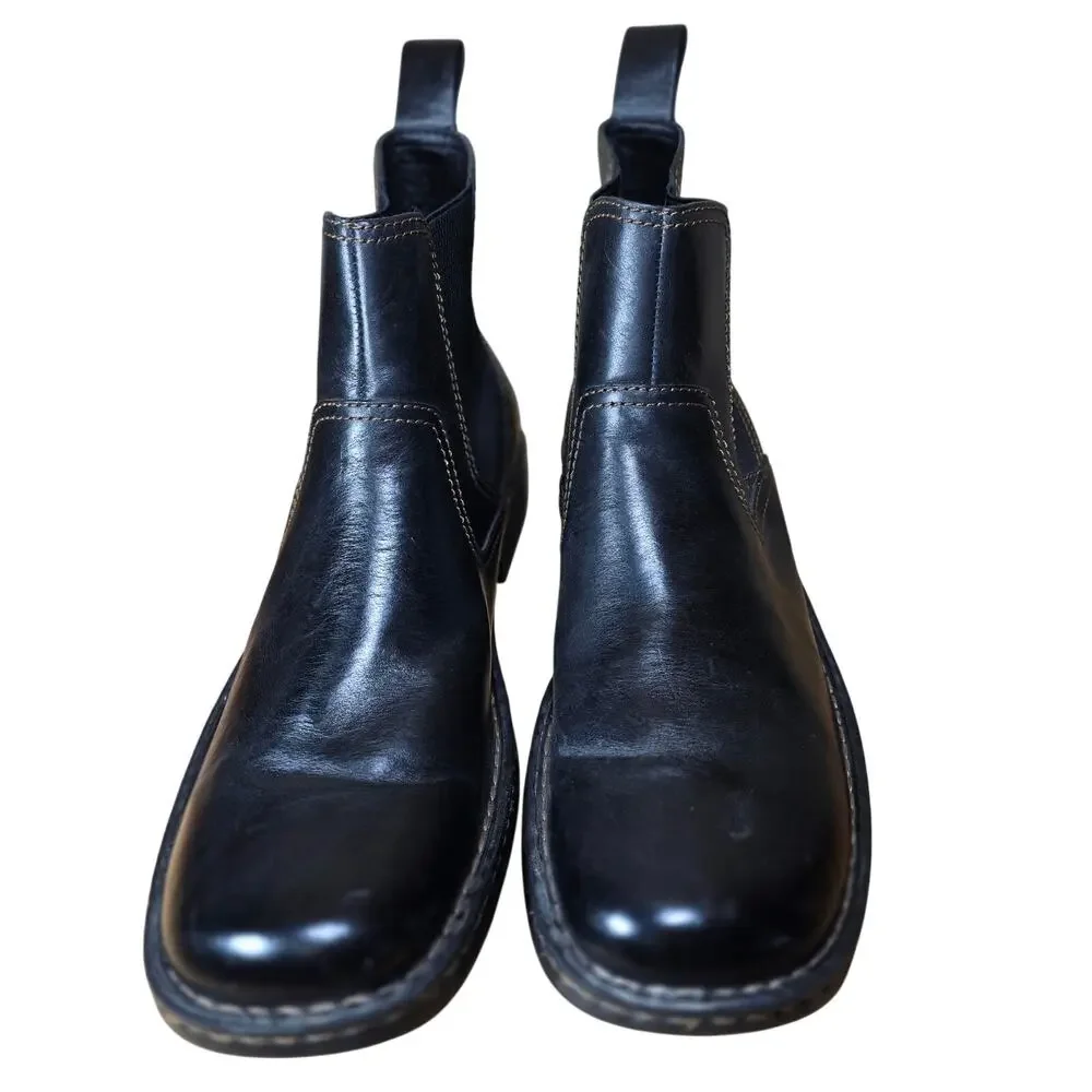 Mens Born Hemlock Chelsea Pull On Ankle Top Boots Black Leather Casual EUC Sz 13